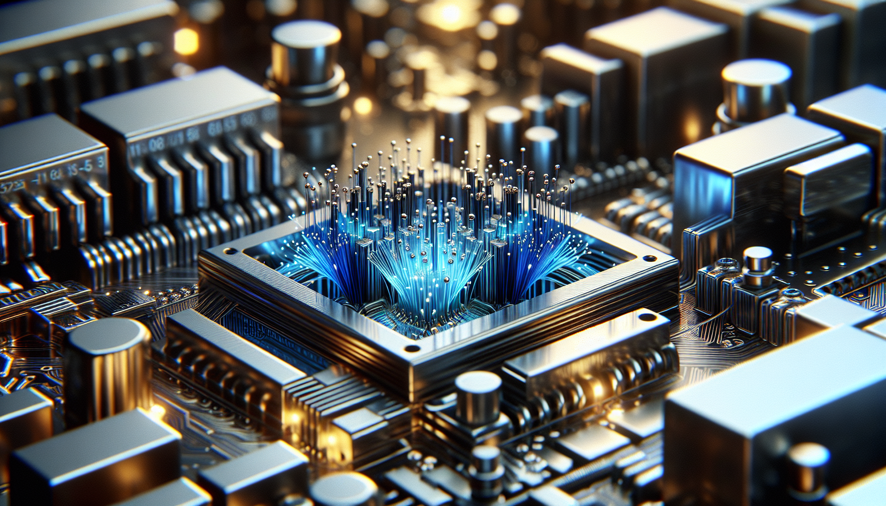 A digital microscope examining code structures with neon highlights