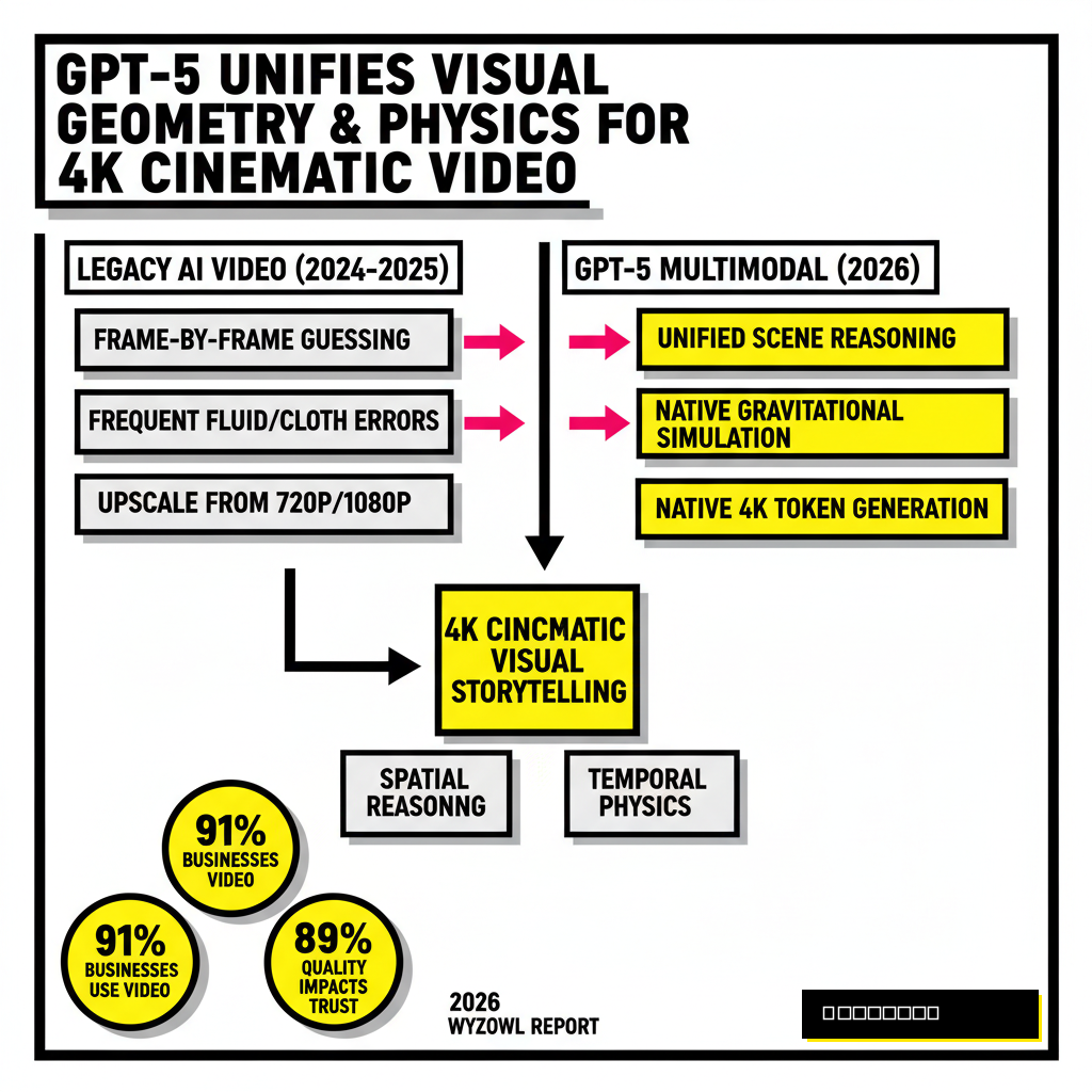 Comparison of static image input vs cinematic 4K video output using GPT-5 multimodal reasoning