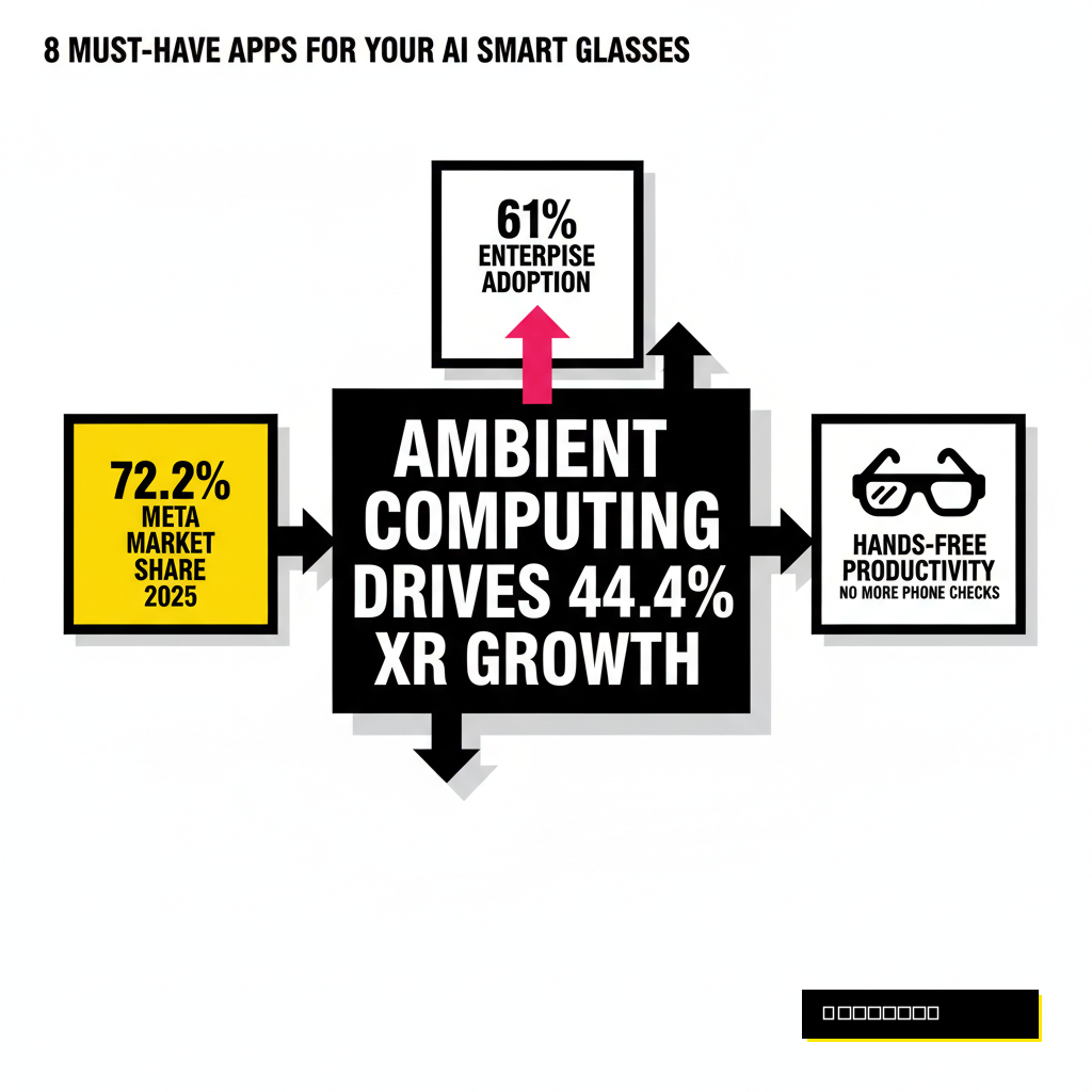 Creator wearing sleek AI smart glasses with subtle data overlays in an urban setting